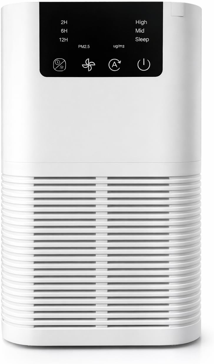Air Purifier Desktop, with PM2.5 Display, White, Touch Control, Timer Settings, Sleep Mode, 3 Speed Levels